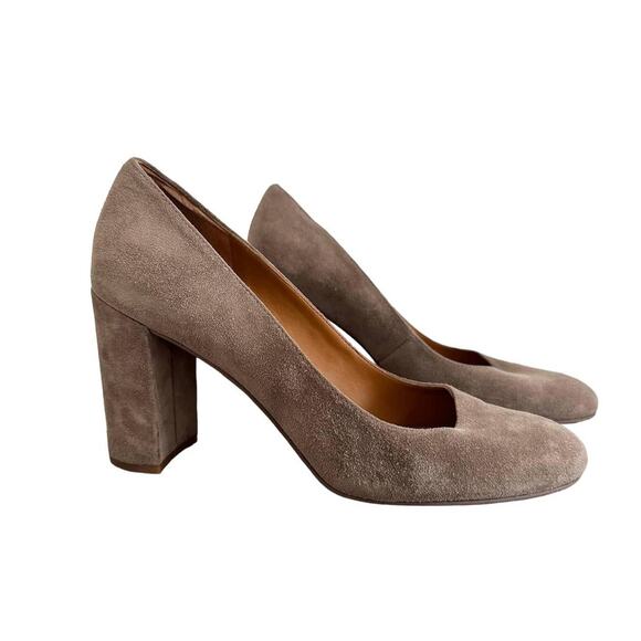 Franco Sarto‎ Aziza Brown Suede Pumps Chunky Heels Size 9M - Picture 2 of 7